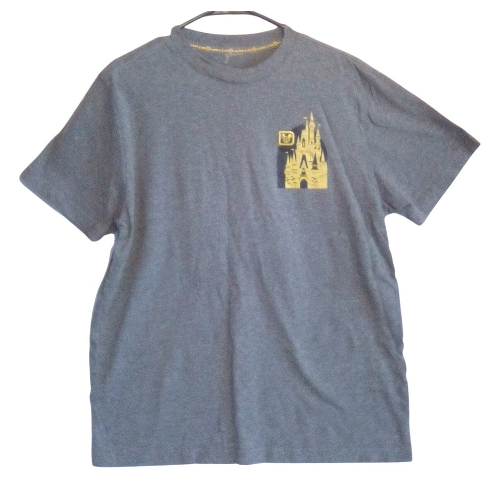 Walt‎ Disney World T-Shirt Gray Castle Gold Logo Pocket Tee no tag (XL) Unisex